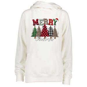 Merry Christmas Leopard Buffalo Red Plaid Womens Funnel Neck Pullover Hood