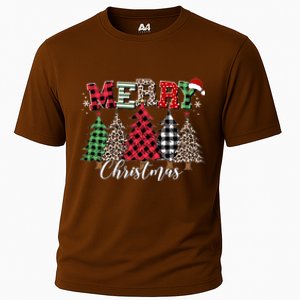 Merry Christmas Leopard Buffalo Red Plaid Cooling Performance Crew T-Shirt