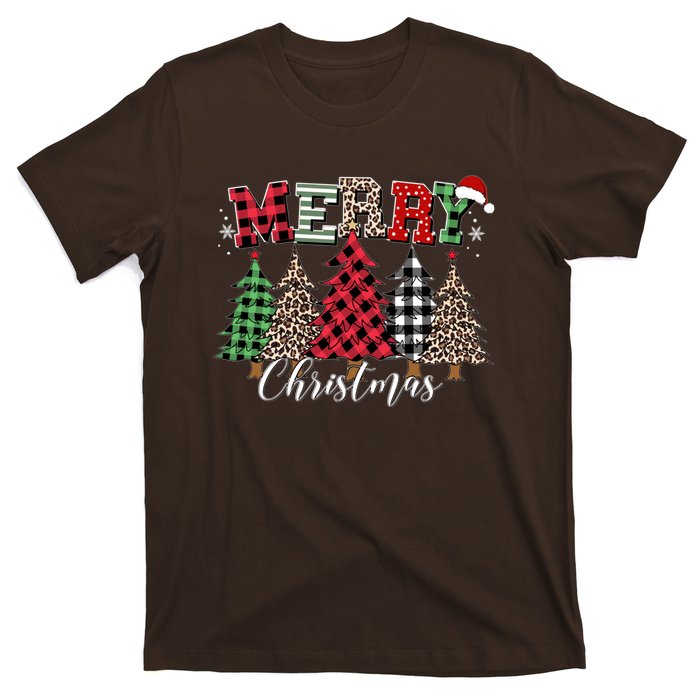 Merry Christmas Leopard Buffalo Red Plaid T-Shirt