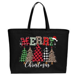 Merry Christmas Leopard Buffalo Red Plaid Cotton Canvas Jumbo Tote