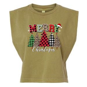 Merry Christmas Leopard Buffalo Red Plaid Garment-Dyed Women's Muscle Tee