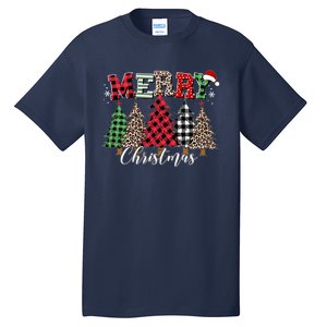 Merry Christmas Leopard Buffalo Red Plaid Tall T-Shirt