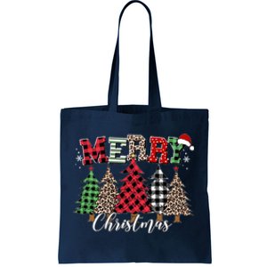 Merry Christmas Leopard Buffalo Red Plaid Tote Bag