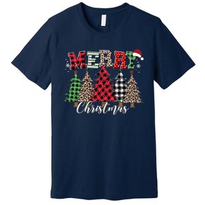 Merry Christmas Leopard Buffalo Red Plaid Premium T-Shirt