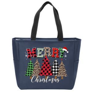 Merry Christmas Leopard Buffalo Red Plaid Zip Tote Bag