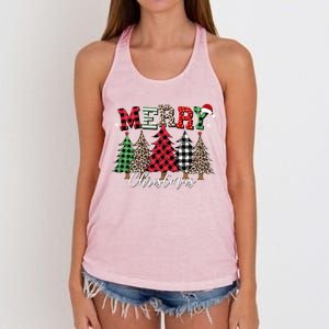 Merry Christmas Leopard Buffalo Red Plaid Women's Knotted Racerback Tank