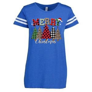 Merry Christmas Leopard Buffalo Red Plaid Enza Ladies Jersey Football T-Shirt