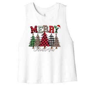 Merry Christmas Leopard Buffalo Red Plaid Women's Racerback Cropped Tank