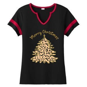 Merry Christmas Leopard Tree Holiday Ladies Halftime Notch Neck Tee