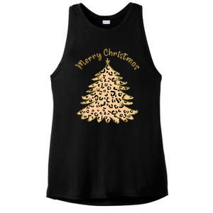 Merry Christmas Leopard Tree Holiday Ladies PosiCharge Tri-Blend Wicking Tank