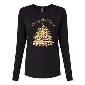 Merry Christmas Leopard Tree Holiday Womens Cotton Relaxed Long Sleeve T-Shirt