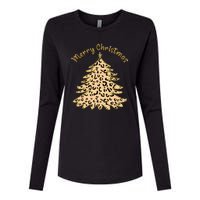 Merry Christmas Leopard Tree Holiday Womens Cotton Relaxed Long Sleeve T-Shirt