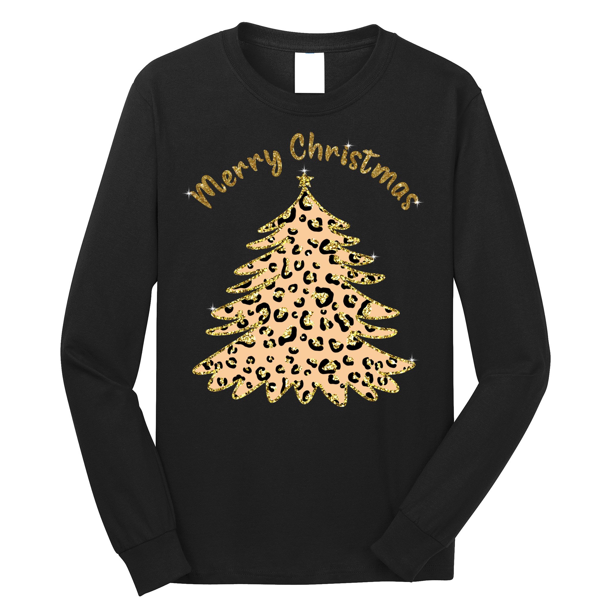 Merry Christmas Leopard Tree Holiday Long Sleeve Shirt