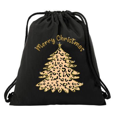 Merry Christmas Leopard Tree Holiday Drawstring Bag