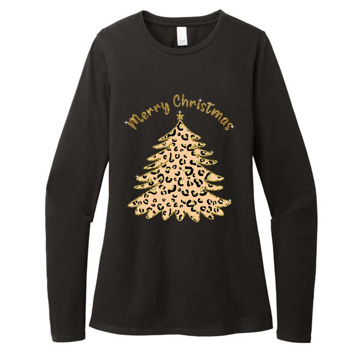 Merry Christmas Leopard Tree Holiday Womens CVC Long Sleeve Shirt