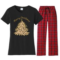 Merry Christmas Leopard Tree Holiday Women's Flannel Pajama Set