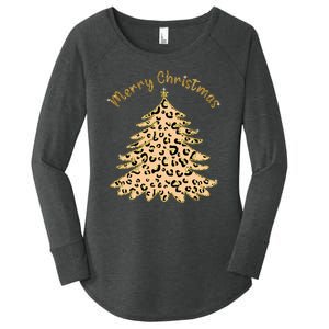 Merry Christmas Leopard Tree Holiday Women's Perfect Tri Tunic Long Sleeve Shirt