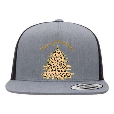 Merry Christmas Leopard Tree Holiday Flat Bill Trucker Hat