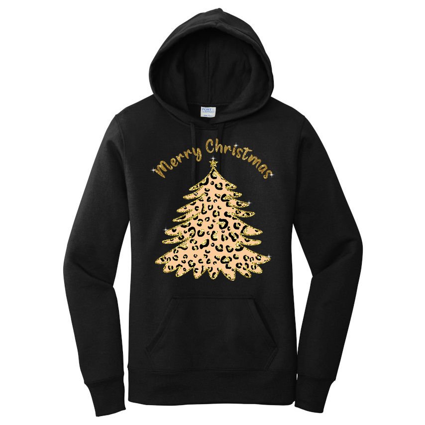 Merry Christmas Leopard Tree Holiday Women's Pullover Hoodie