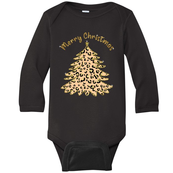 Merry Christmas Leopard Tree Holiday Baby Long Sleeve Bodysuit