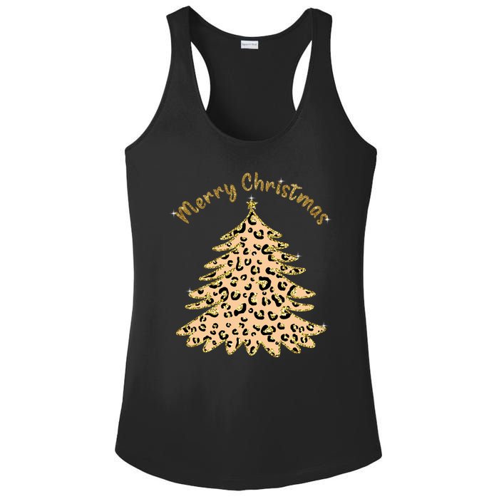 Merry Christmas Leopard Tree Holiday Ladies PosiCharge Competitor Racerback Tank