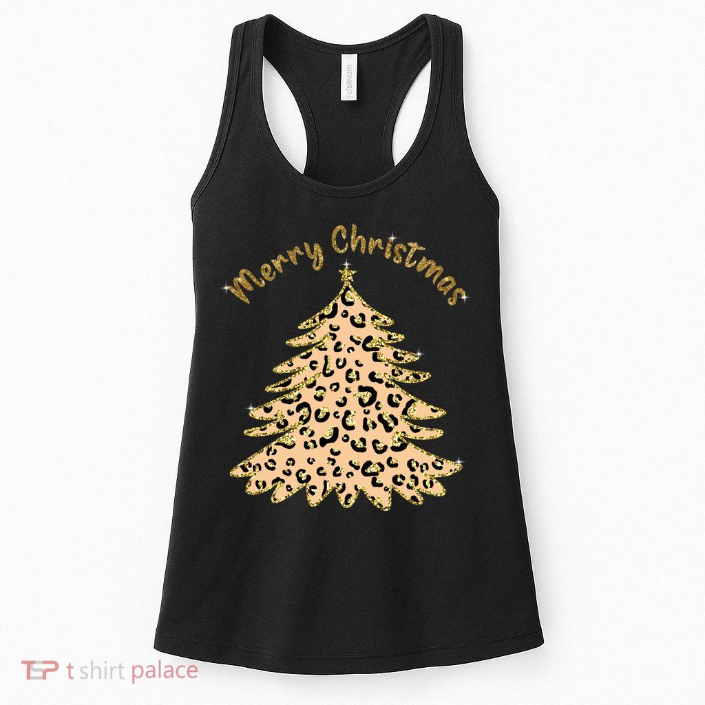 Merry Christmas Leopard Tree Holiday Womens Tank Top