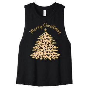 Merry Christmas Leopard Tree Holiday Women's Racerback Cropped Tank