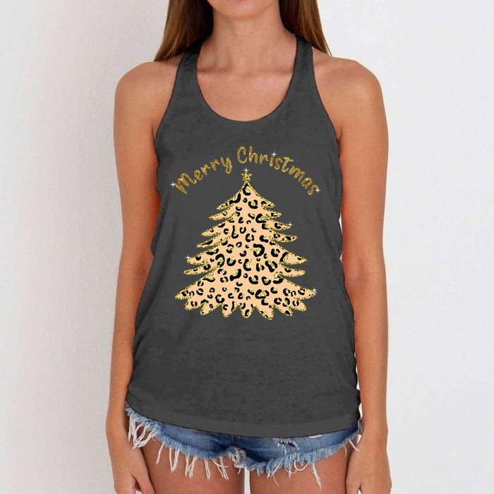 Merry Christmas Leopard Tree Holiday Women's Knotted Racerback Tank