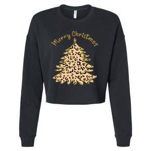 Merry Christmas Leopard Tree Holiday Cropped Pullover Crew