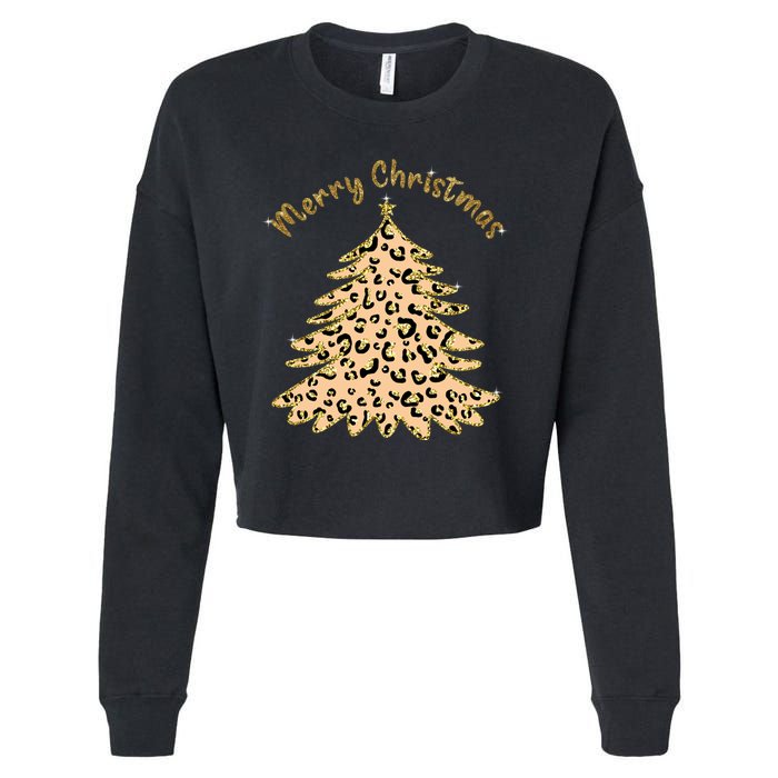 Merry Christmas Leopard Tree Holiday Cropped Pullover Crew