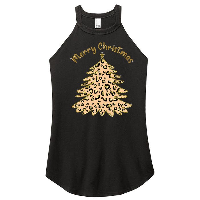 Merry Christmas Leopard Tree Holiday Women's Perfect Tri Rocker Tank