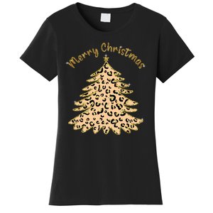 Merry Christmas Leopard Tree Holiday Women's T-Shirt