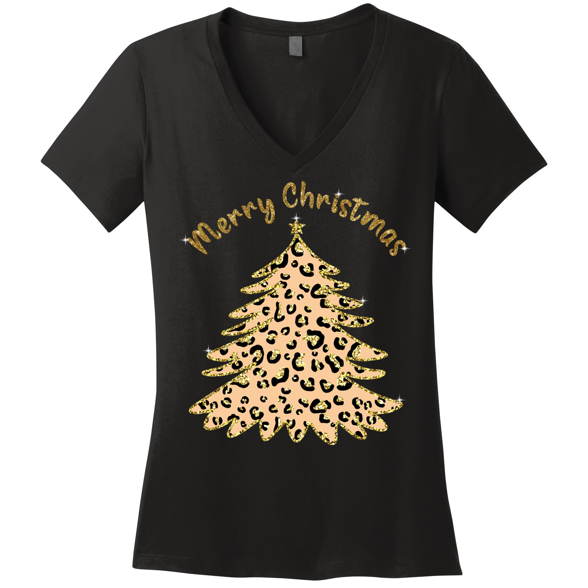 Merry Christmas Leopard Tree Holiday Women's V-Neck T-Shirt