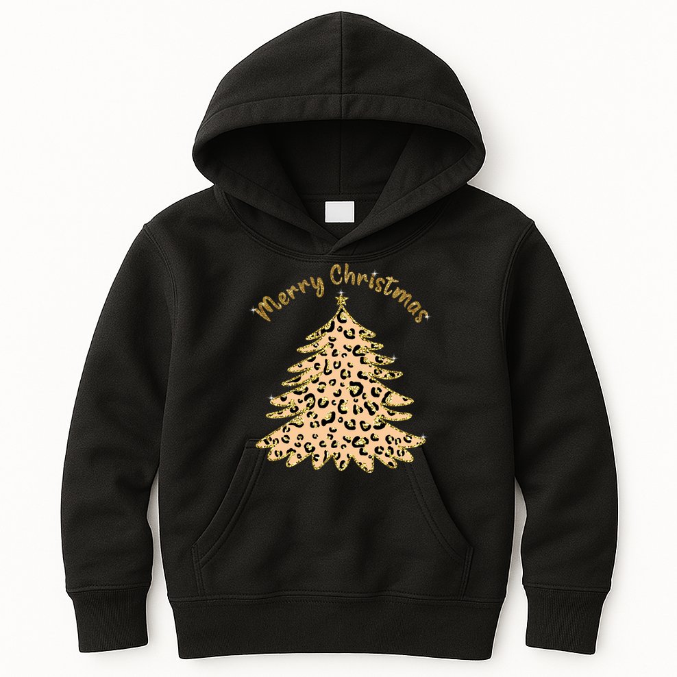 Merry Christmas Leopard Tree Holiday Kids Hoodie