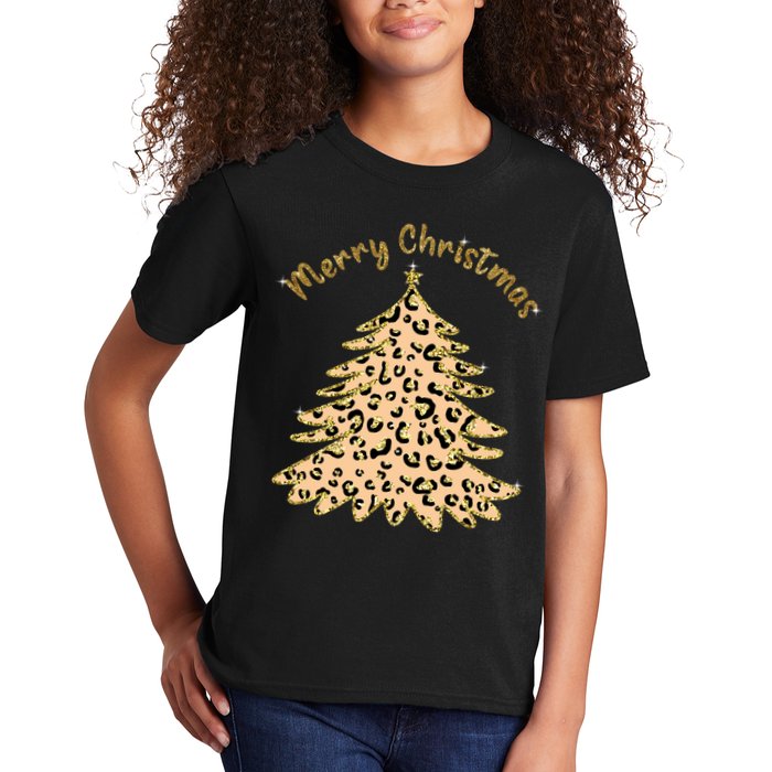 Merry Christmas Leopard Tree Holiday Kids T-Shirt