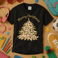 Merry Christmas Leopard Tree Holiday Kids T-Shirt
