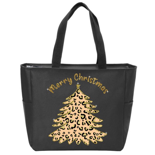 Merry Christmas Leopard Tree Holiday Zip Tote Bag