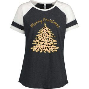 Merry Christmas Leopard Tree Holiday Enza Ladies Jersey Colorblock Tee