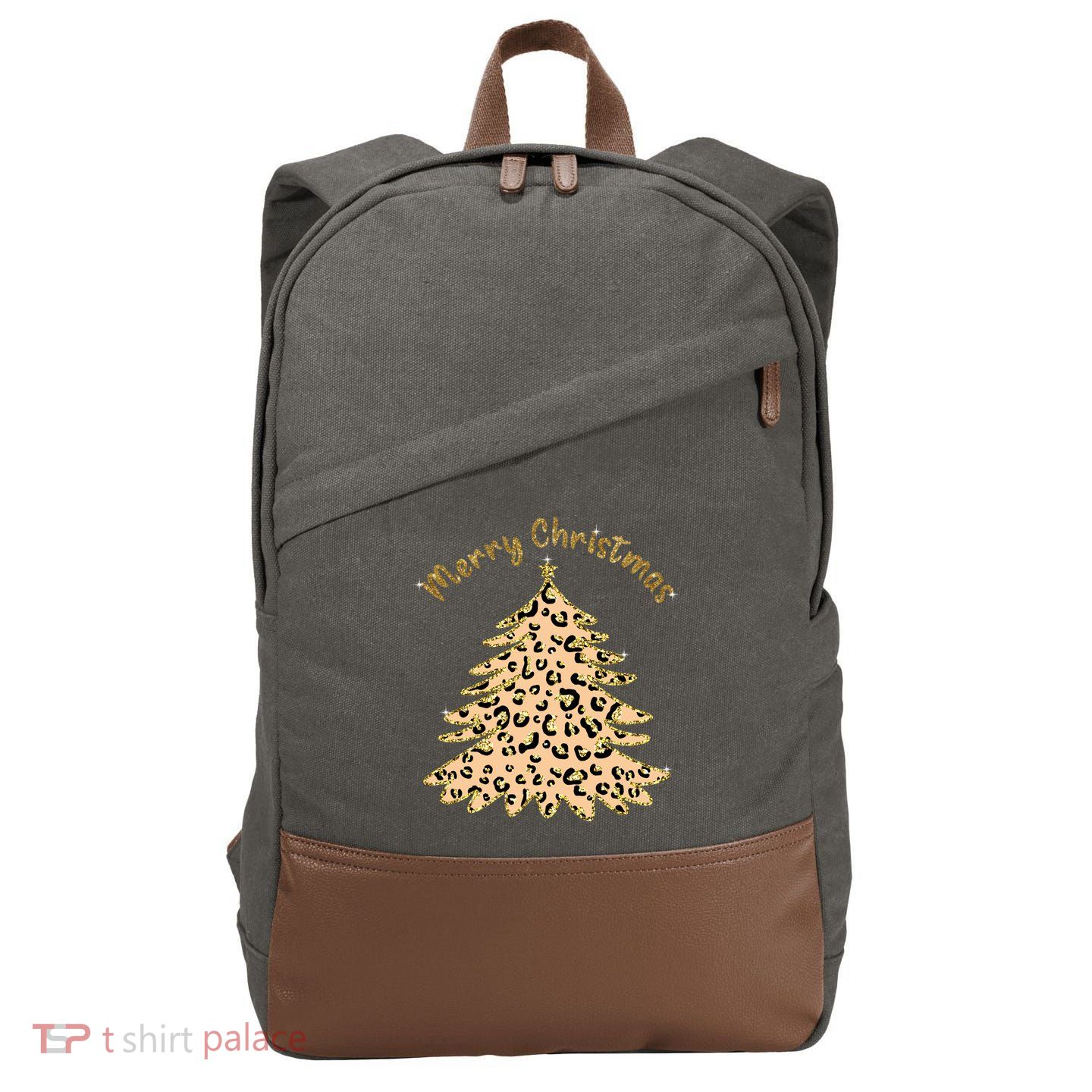 Merry Christmas Leopard Tree Holiday Cotton Canvas Backpack