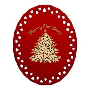 Merry Christmas Leopard Tree Holiday Ceramic Oval Ornament