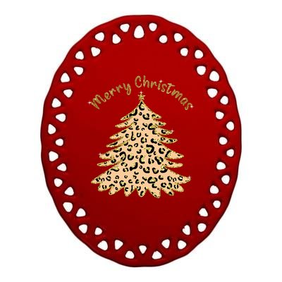 Merry Christmas Leopard Tree Holiday Ceramic Oval Ornament