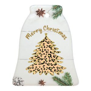 Merry Christmas Leopard Tree Holiday Ceramic Bell Ornament