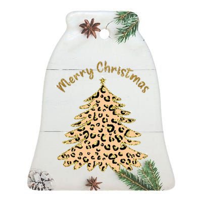 Merry Christmas Leopard Tree Holiday Ceramic Bell Ornament