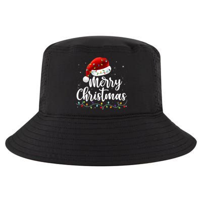 Merry Christmas Lights Red Santa Hat Xmas Family Cool Comfort Performance Bucket Hat