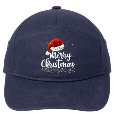 Merry Christmas Lights Red Santa Hat Xmas Family 7-Panel Snapback Hat