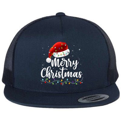 Merry Christmas Lights Red Santa Hat Xmas Family Flat Bill Trucker Hat