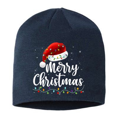 Merry Christmas Lights Red Santa Hat Xmas Family Sustainable Beanie