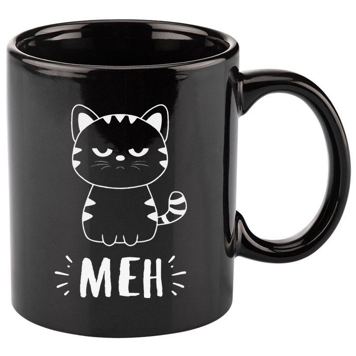 Meowy Cat Lovers Women Meh Cat Funny Cat 11oz C Handle Ceramic Mug