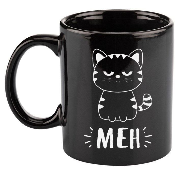 Meowy Cat Lovers Women Meh Cat Funny Cat 11oz C Handle Ceramic Mug