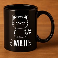 Meowy Cat Lovers Women Meh Cat Funny Cat 11oz C Handle Ceramic Mug